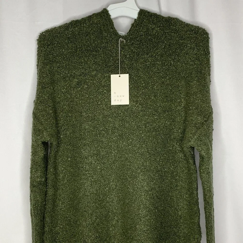 A New Day Womens Hooded Sweater Size XS Wool Blend Heather Olive Green - Picture 2 of 9